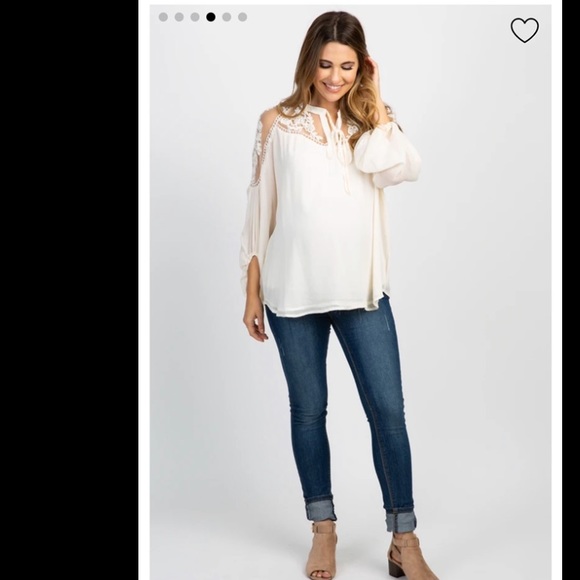 Cream floral mesh maternity top - Picture 3 of 8